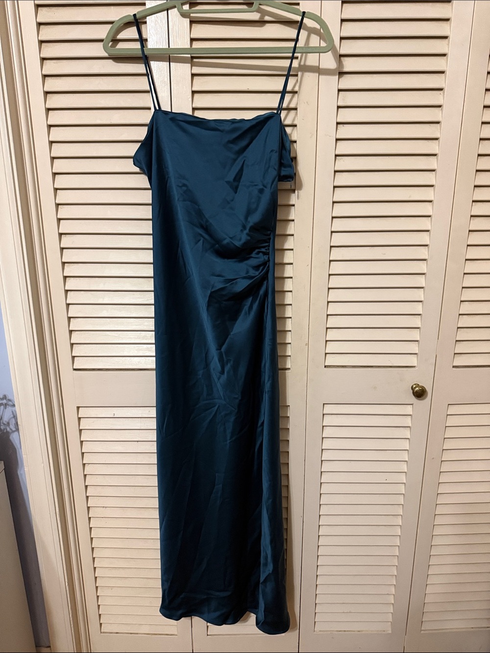 Zara Teal Slip Midi Dress with Spaghetti Straps